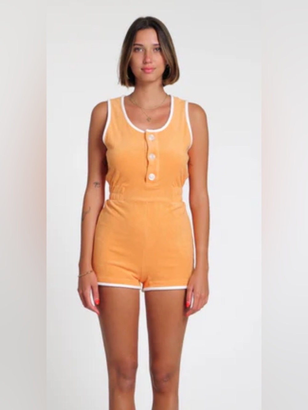 Vintage inspired Orange Terry Cloth Sleeveless Romper size M